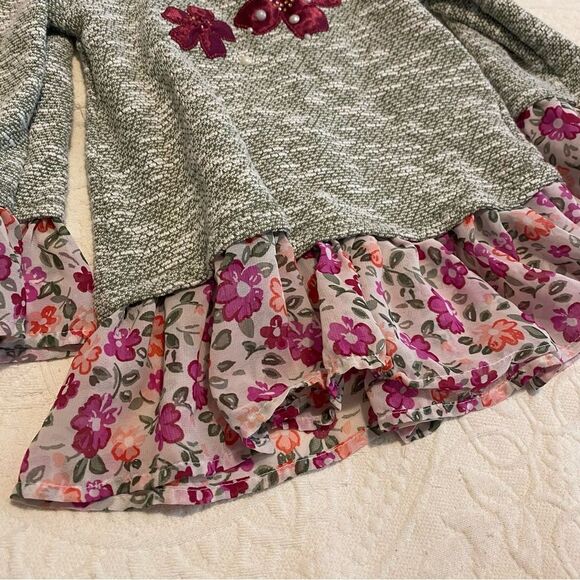 Nannette Kids size 6 Mixed Material Floral Ruffle Boho Girly Long Sleeve Top - Picture 3 of 9